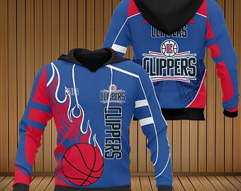 NBA Los Angeles Clippers Blue Red Fire Flying Basket Ball Pullover Hoodie