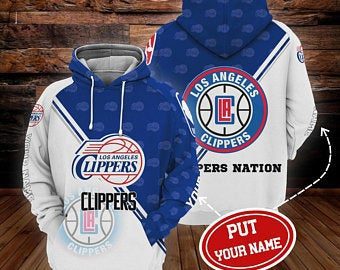 NBA Los Angeles Clippers Custom Name White Blue Half Pullover Hoodie