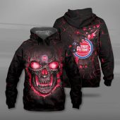 NBA Detroit Pistons Black Red Lava Skull Pullover Hoodie