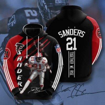 NFL Atlanta Falcons Deion Sanders Red Black Pullover Hoodie