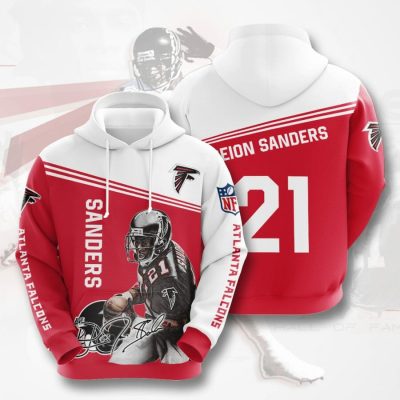 NFL Atlanta Falcons Deion Sanders Red White Pullover Hoodie