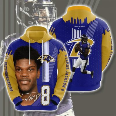 NFL Baltimore Ravens Lamar Jackson Purple Gold Pullover Hoodie