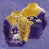 NFL Baltimore Ravens Lamar Jackson Purple Gold Pullover Hoodie V4