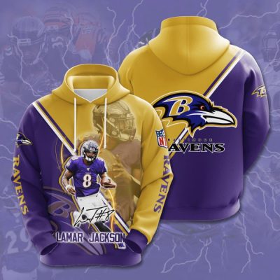 NFL Baltimore Ravens Lamar Jackson Purple Gold Pullover Hoodie V4