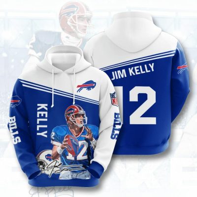 NFL Buffalo Bills Jim Kelly Blue White Pullover Hoodie