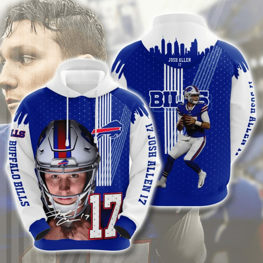 NFL Buffalo Bills Josh Allen #17 Blue White Pullover Hoodie NFL Buffalo Bills Josh Allen #17 Blue White Pullover Hoodie