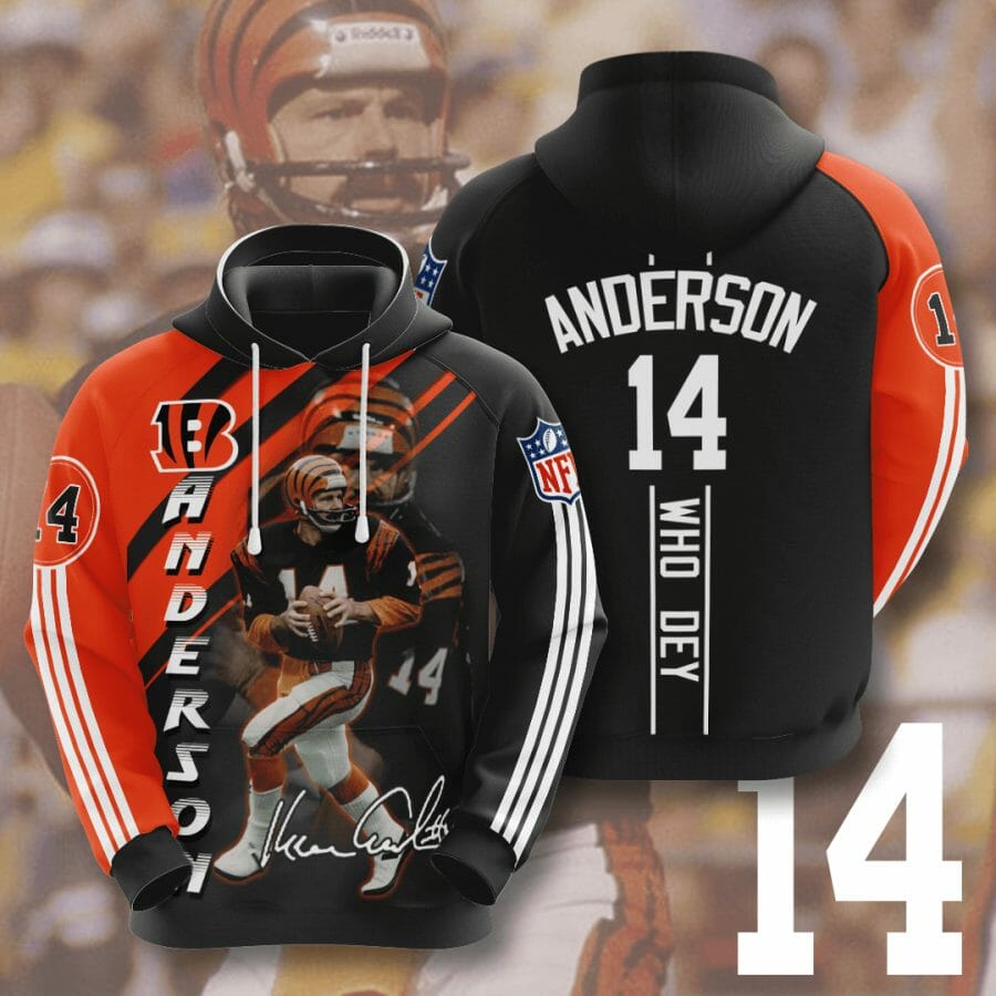 NFL Cincinnati Bengals Ken Anderson Orange Black Pullover Hoodie NFL Cincinnati Bengals Ken Anderson Orange Black Pullover Hoodie