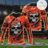 NFL Cleveland Browns Camo Orange Skull Pullover Hoodie