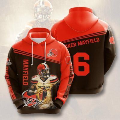 NFL Cleveland Browns Baker Mayfield Dark Brown Orange Pullover Hoodie