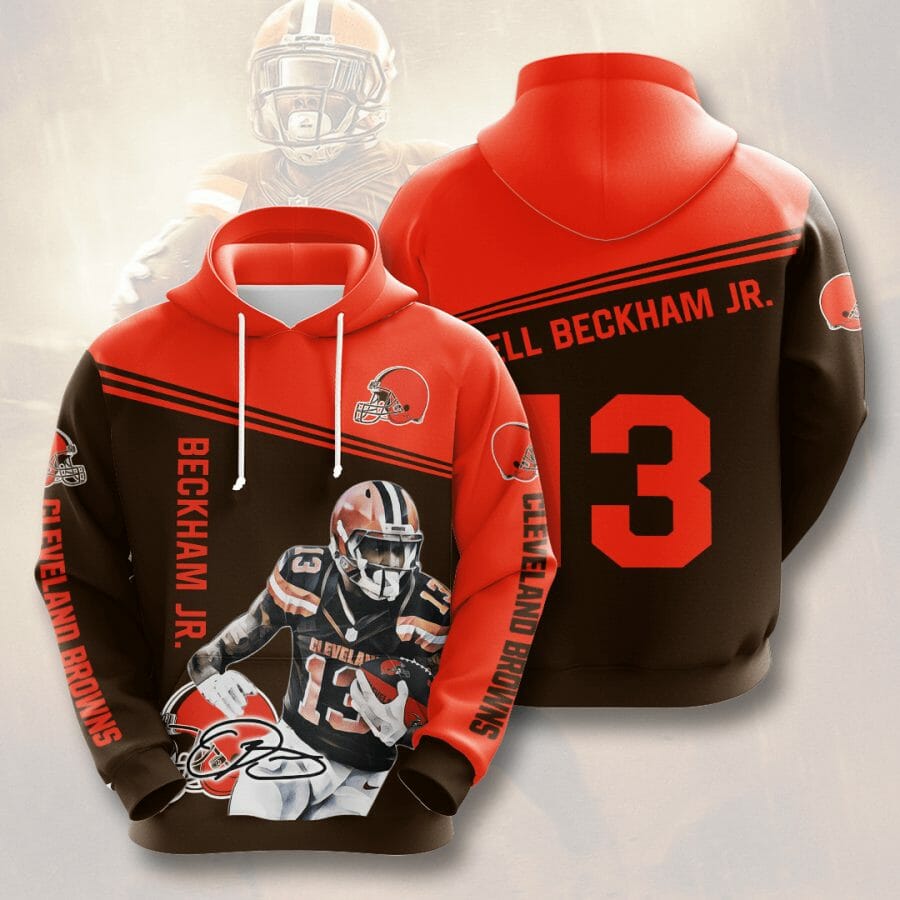 NFL Cleveland Browns Odell Beckham Jr. Dark Brown Orange Pullover Hoodie NFL Cleveland Browns Odell Beckham Jr. Dark Brown Orange Pullover Hoodie