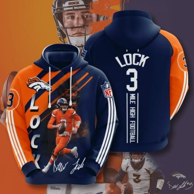 NFL Denver Broncos Drew Lock Orange Navy Pullover Hoodie