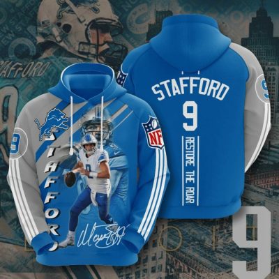 NFL Detroit Lions Matthew Stafford Honolulu Blue Silver Pullover Hoodie