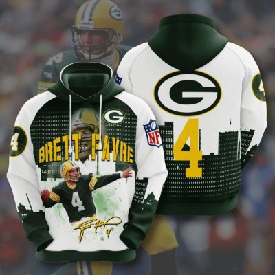 NFL Green Bay Packers Brett Favre Dark Green White Pullover Hoodie