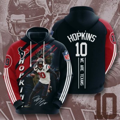 NFL Houston Texans DeAndre Hopkins Deep Steel Blue Battle Red Stripes Pullover Hoodie