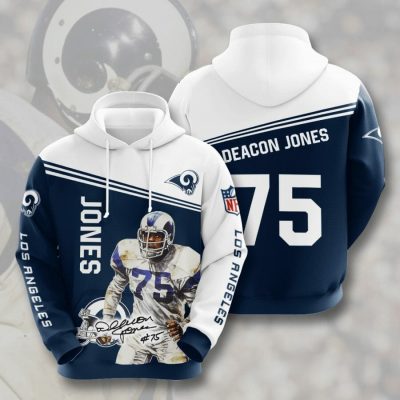 NFL Los Angeles Rams Deacon Jones Blue White Pullover Hoodie