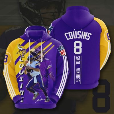 NFL Minnesota Vikings Kirk Cousins Purple Gold Pullover Hoodie