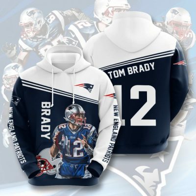 NFL New England Patriots Tom Brady Blue White Pullover Hoodie