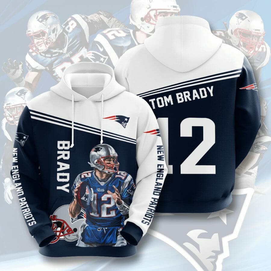 NFL New England Patriots Tom Brady Blue White Pullover Hoodie NFL New England Patriots Tom Brady Blue White Pullover Hoodie