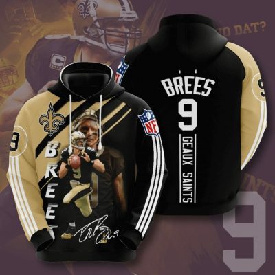 NFL New Orleans Saints Drew Brees Old Gold Black Pullover Hoodie