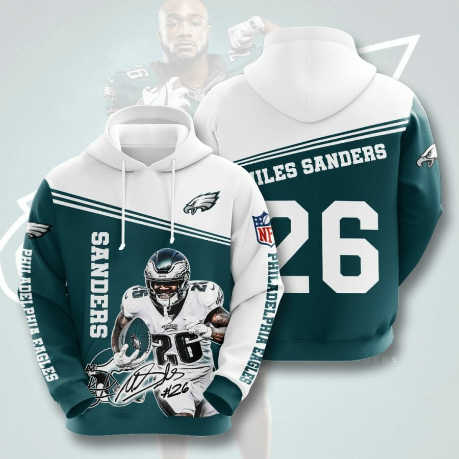 NFL Philadelphia Eagles Miles Sanders Green White Pullover Hoodie NFL Philadelphia Eagles Miles Sanders Green White Pullover Hoodie