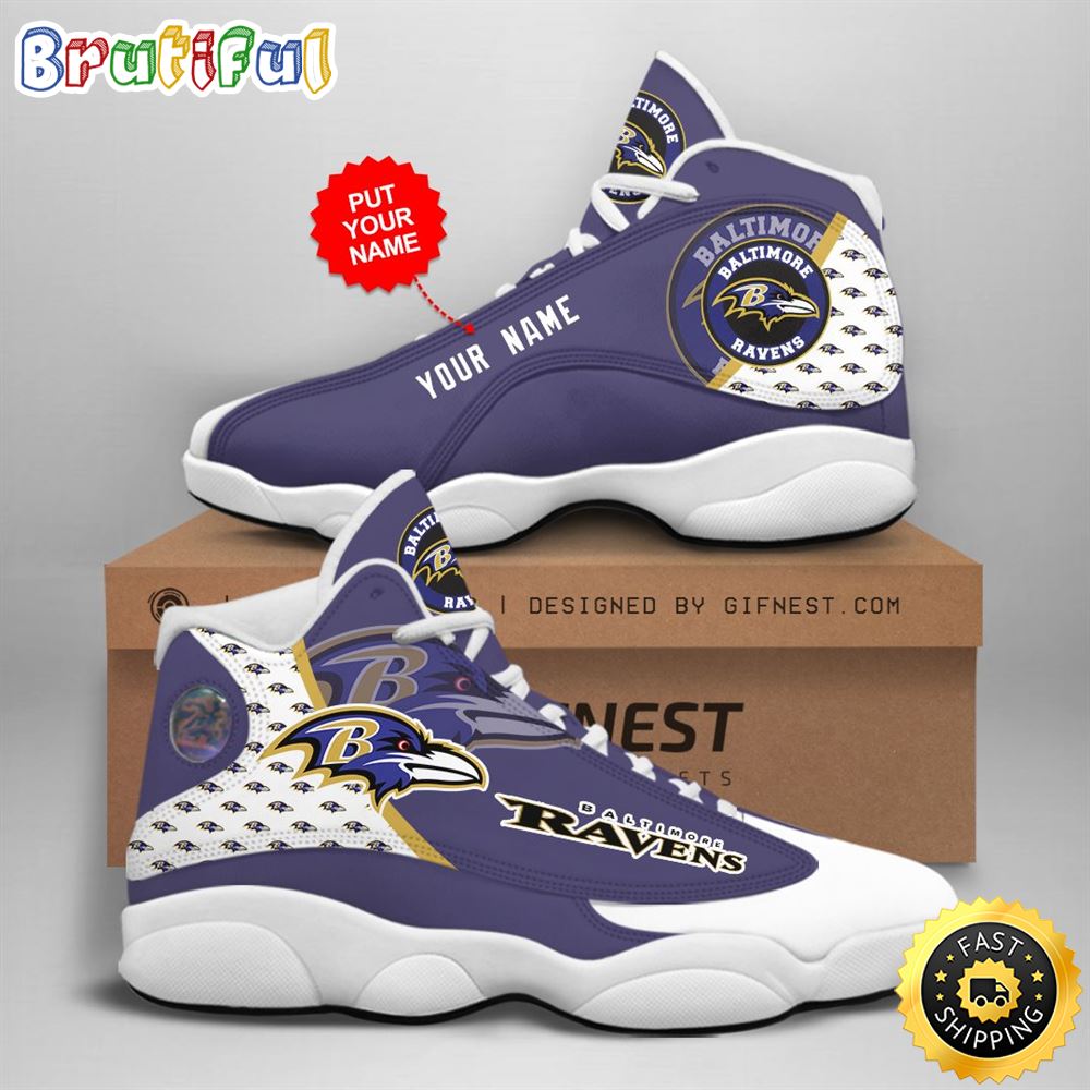 NFL Baltimore Ravens Custom Name Air Jordan 13 Shoes V4