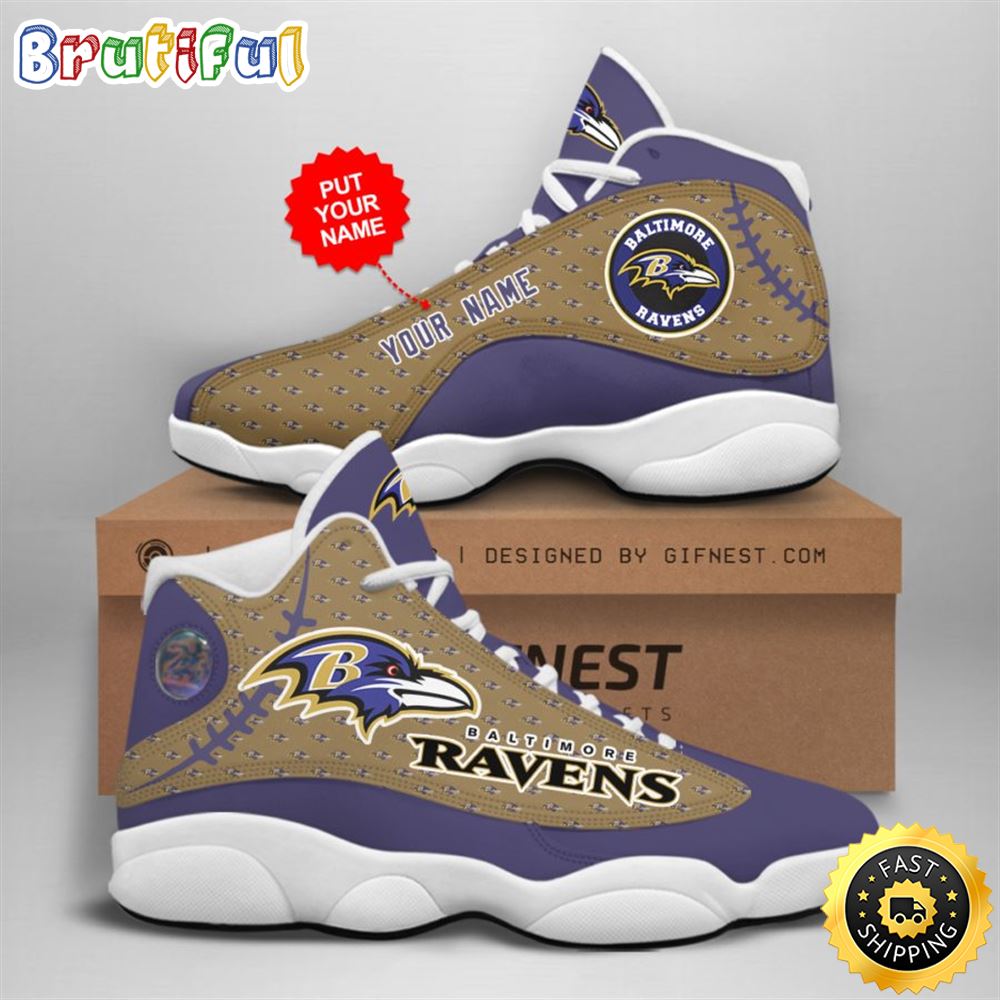 NFL Baltimore Ravens Custom Name Air Jordan 13 Shoes V6