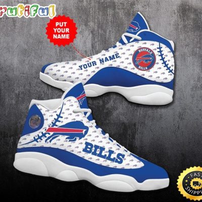 NFL Buffalo Bills Custom Name White Logo Air Jordan 13 Shoes V2