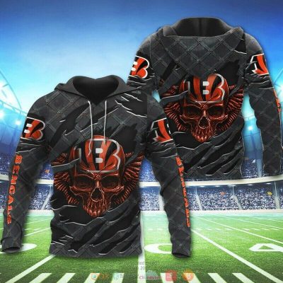 NFL Cincinnati Bengals Orange Skull Black Pullover Hoodie