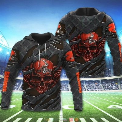 NFL Cleveland Browns Orange Skull Pullover Hoodie