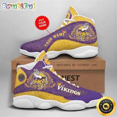 NFL Minnesota Vikings Custom Name Purle Yellow Air Jordan 13 Shoes