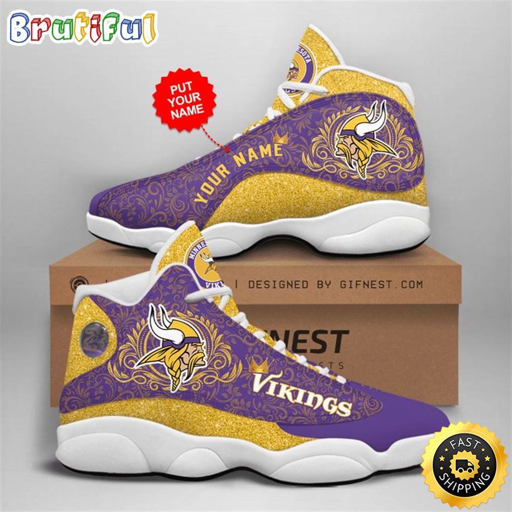 NFL Minnesota Vikings Custom Name Purle Yellow Air Jordan 13 Shoes