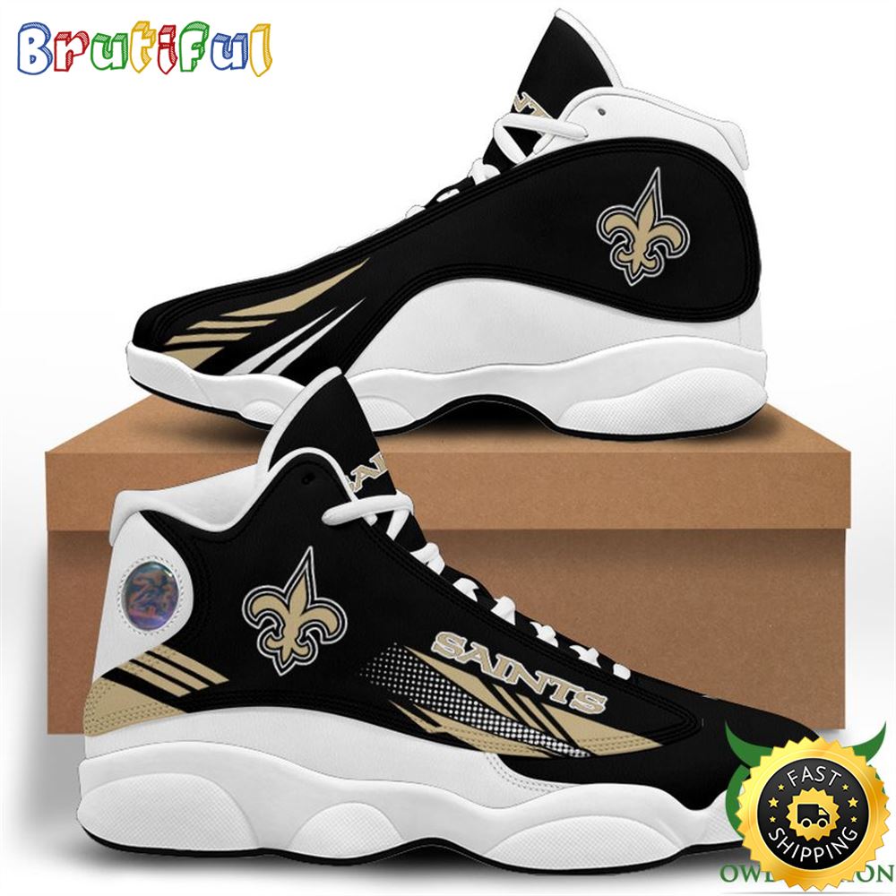 NFL New Orleans Saints Black Golden Stripes Air Jordan 13 Shoes NFL New Orleans Saints Black Golden Stripes Air Jordan 13 Shoes