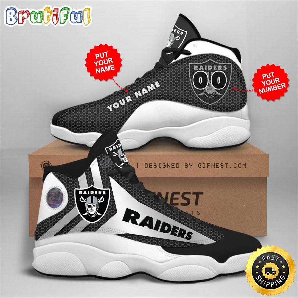 NFL Oakland Raiders Custom Name Number Air Jordan 13 Shoes V1