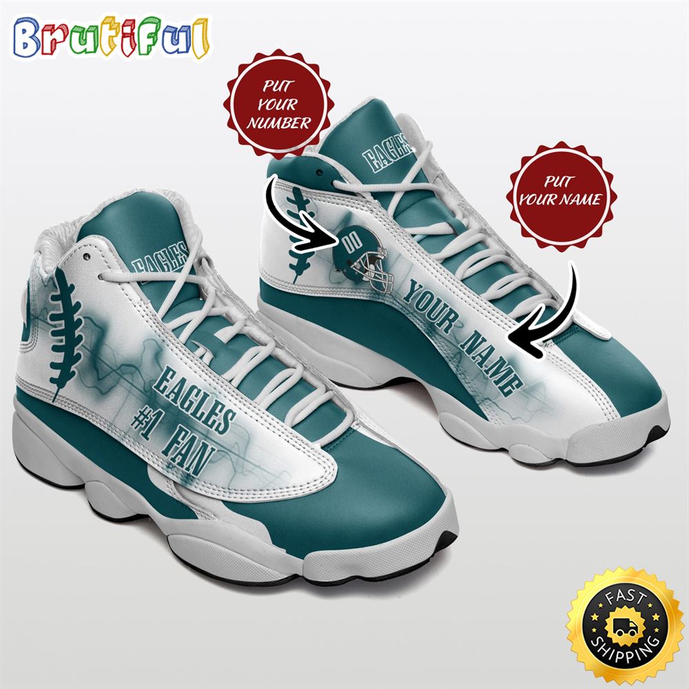 NFL Philadelphia Eagles Custom Name Number Air Jordan 13 Shoes #1 Fan