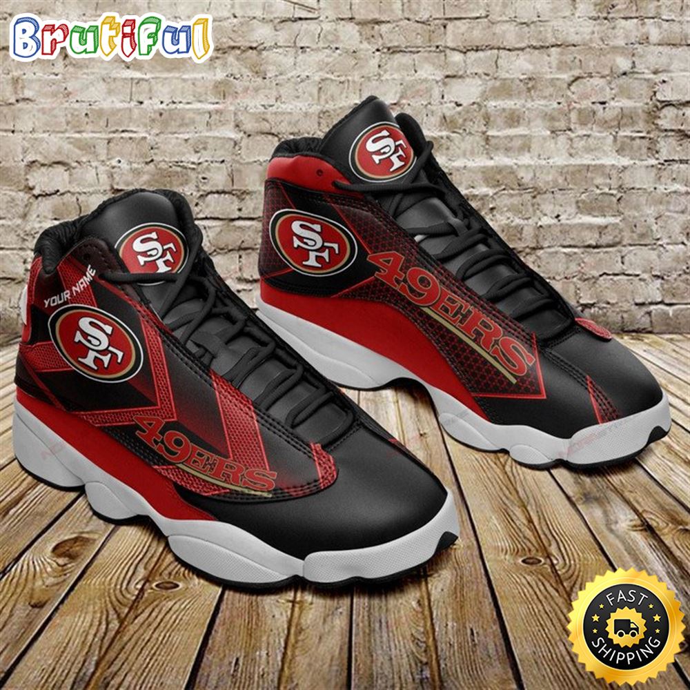 NFL San Francisco 49ers Custom Name Black Red Air Jordan 13 Shoes