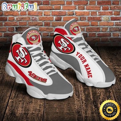 NFL San Francisco 49ers Custom Name White Grey Red Air Jordan 13 Shoes