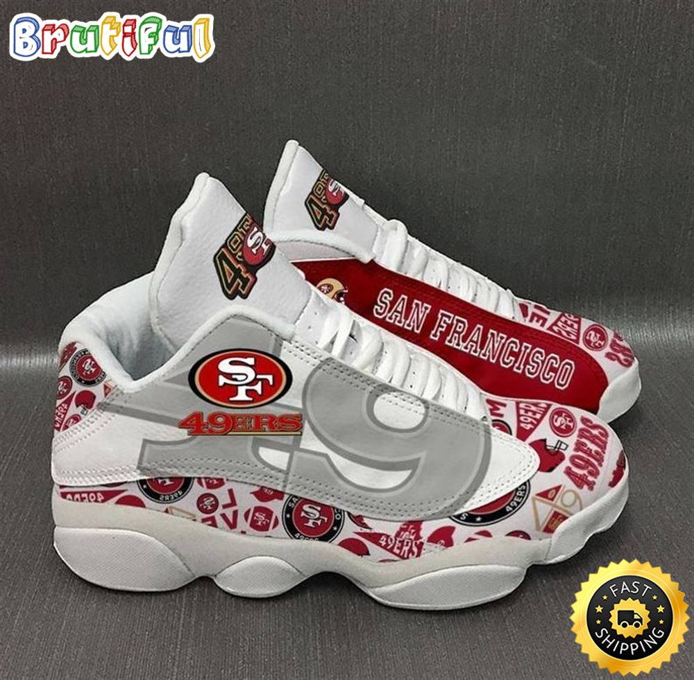 NFL San Francisco 49ers White Big Logo Air Jordan 13 Shoes