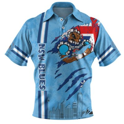 New South Wales Blues Polo Shirt - Happy Australia Day Flag Scratch Style