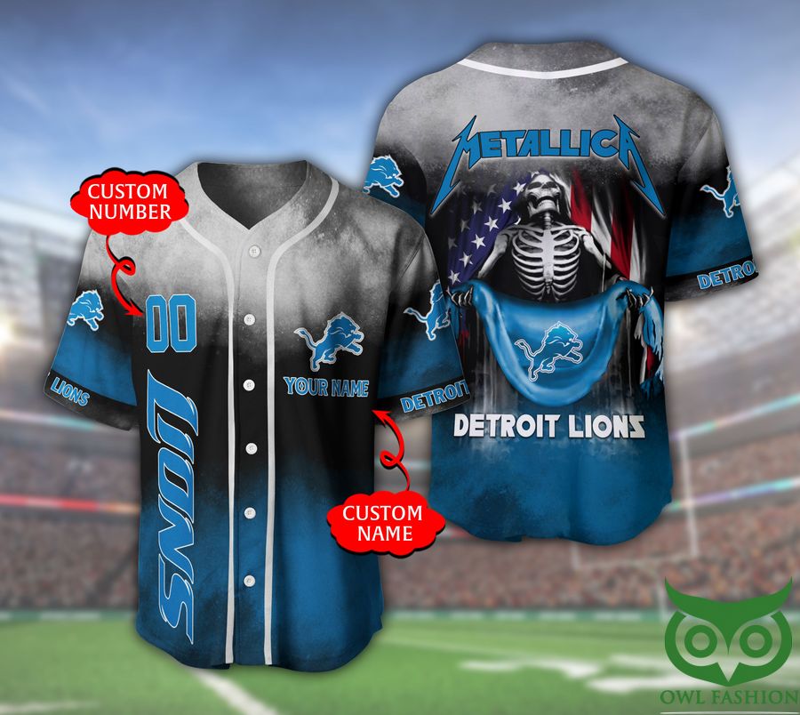 NFL Detroit Lions Custom Name Number Blue Baseball Jersey V2 NFL Detroit Lions Custom Name Number Blue Baseball Jersey V2