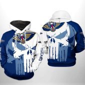 NBA New Orleans Pelicans Navy White Punisher Skull Pullover Hoodie