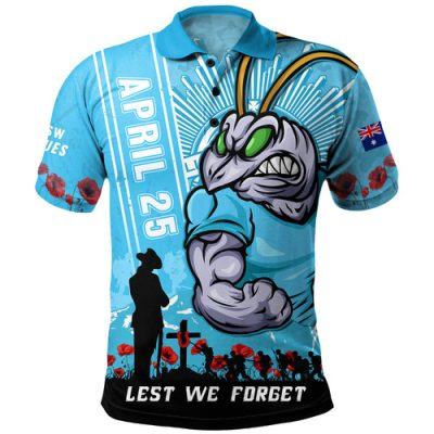 New South Wales Blues Polo Shirt Anzac Day Lest We Forget Strong Fighting Spirit