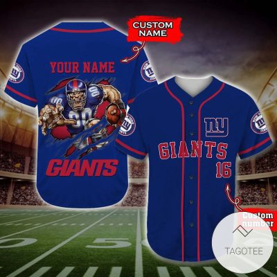 NFL New York Giants Custom Name Number Blue Baseball Jersey V4