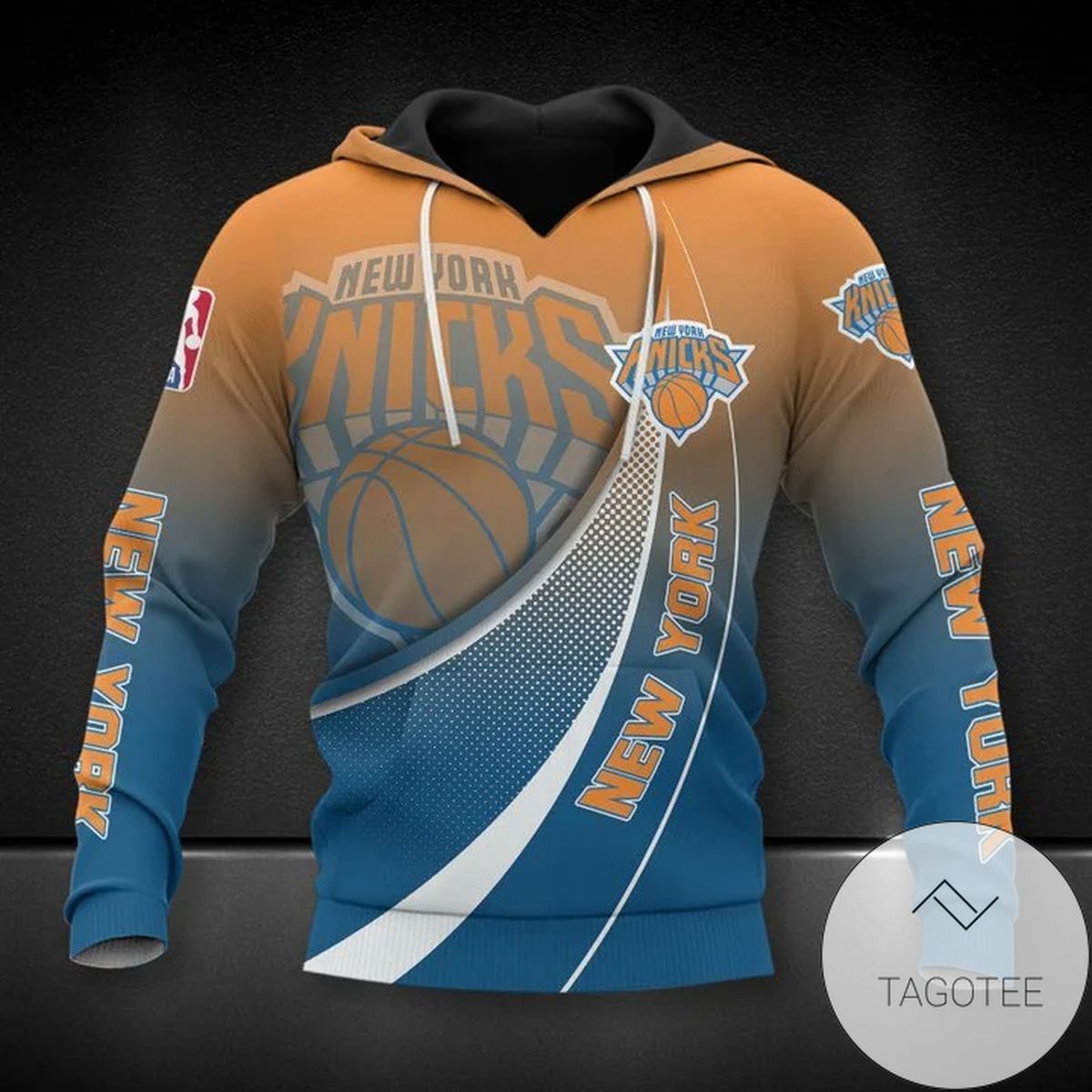 NBA New York Knicks Orange Blue Gradient Curves Pullover Hoodie NBA New York Knicks Orange Blue Gradient Curves Pullover Hoodie
