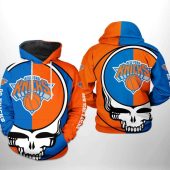 NBA New York Knicks Orange Blue Skull Pullover Hoodie
