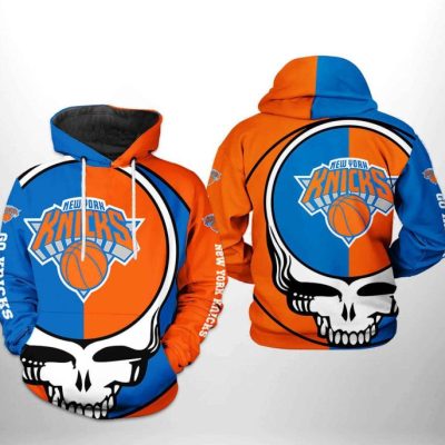 NBA New York Knicks Orange Blue Skull Pullover Hoodie