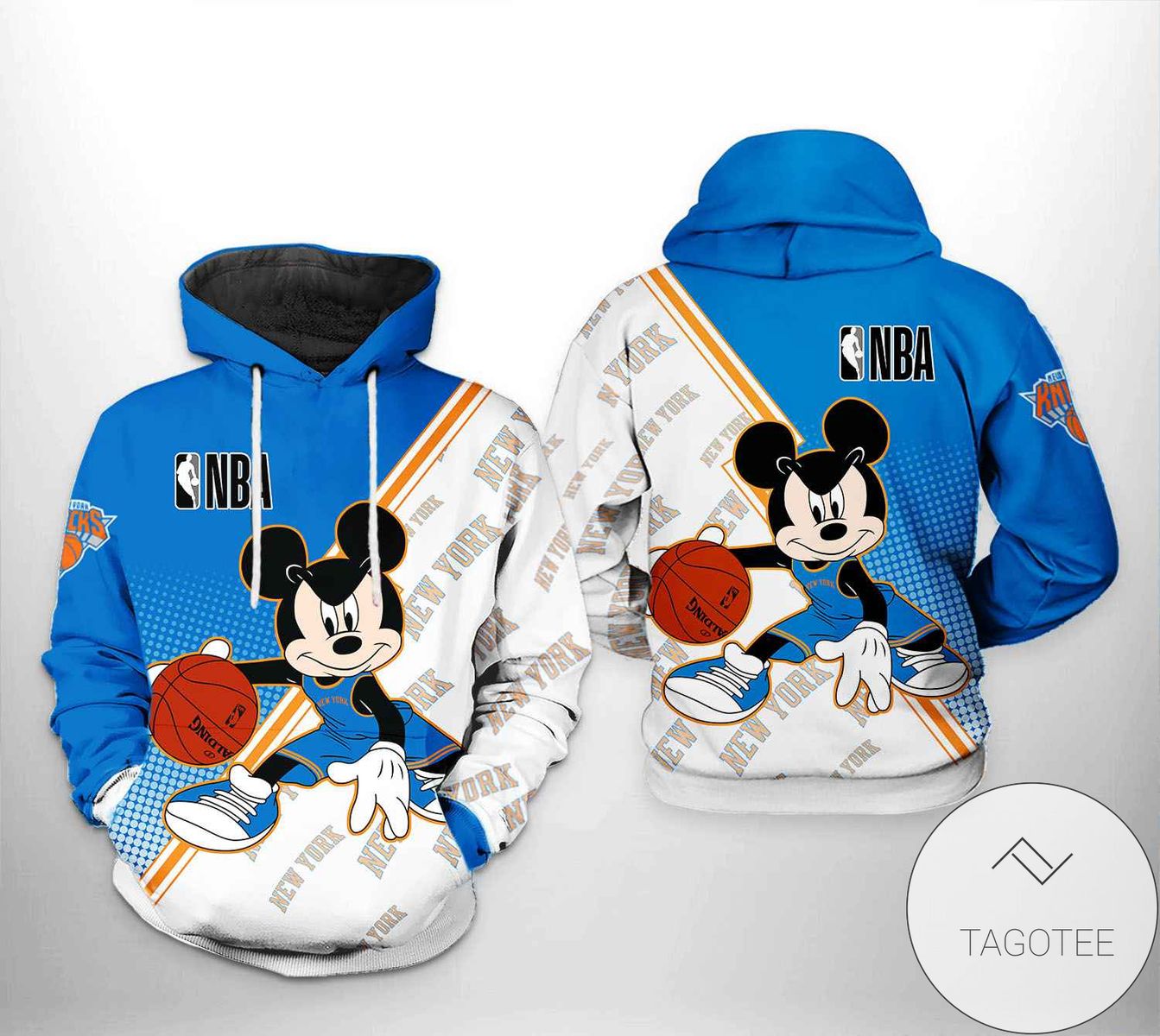 NBA New York Knicks White Blue Half Mickey Pullover Hoodie NBA New York Knicks White Blue Half Mickey Pullover Hoodie