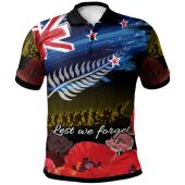 New Zealand Anzac Day Polo Shirt - Soldier With Poppies Flowers