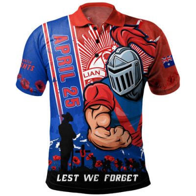 Newcastle Knights Polo Shirt Anzac Day Lest We Forget Strong Fighting Spirit