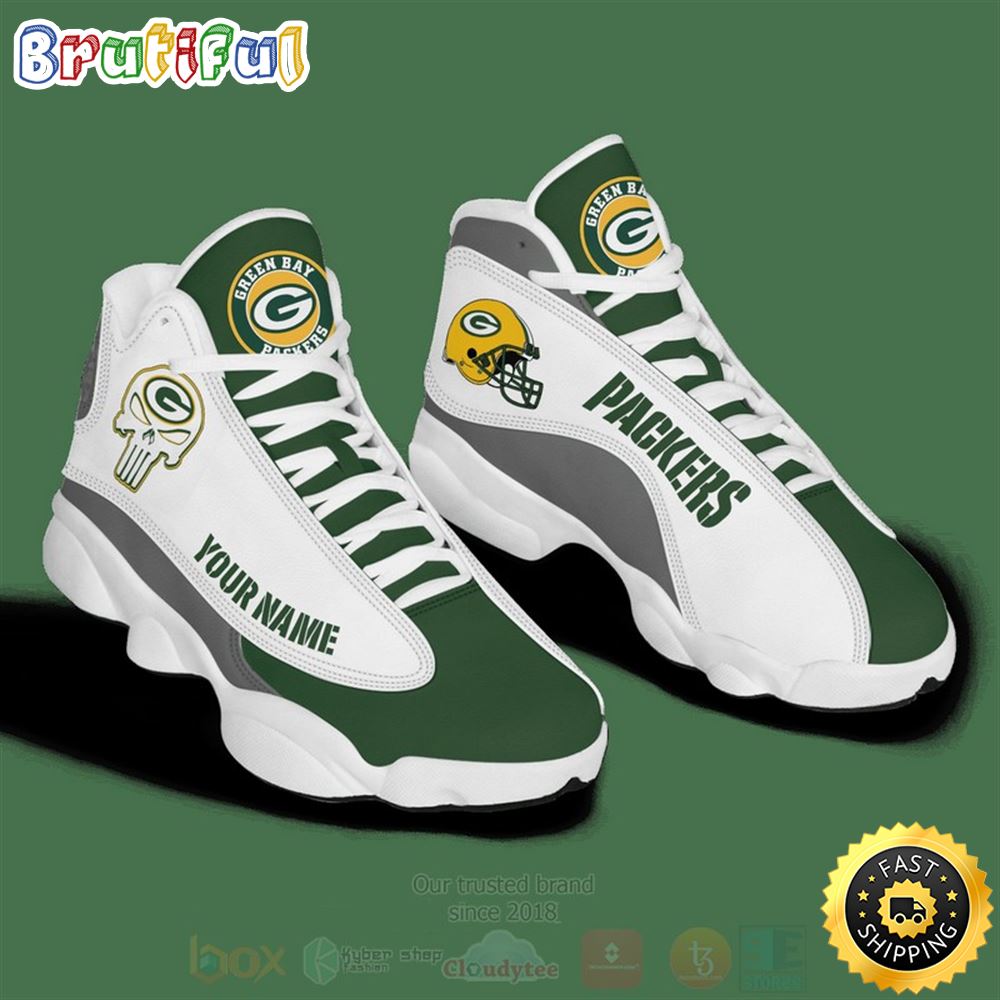 Nfl Green Bay Packers Punisher Skull Custom Name Air Jordan 13 Shoes
