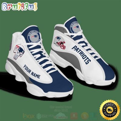 Nfl New England Patriots Punisher Skull Custom Name Air Jordan 13 Shoes